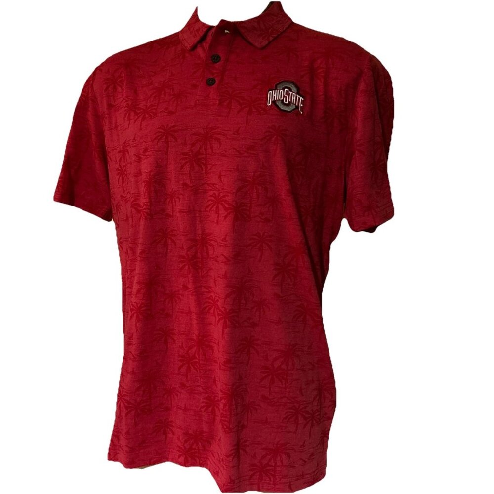 NEW Ohio State Buckeyes Colosseum Red Palm Trees Vaca Button Polo Shirt Men's L